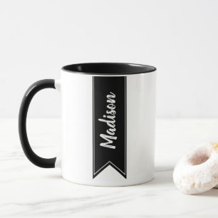 Modern Black Ribbon & Name in Script Mug