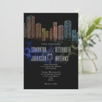 Modern Black Rooftop Lounge Night Skyline Wedding