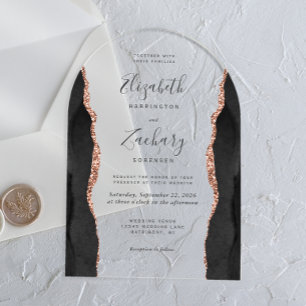 Modern Black Rose Gold Agate Wedding Arch Acrylic Invitations