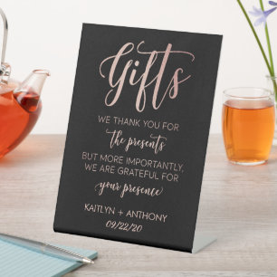 Modern Black & Rose Gold Foil Wedding Gifts Sign
