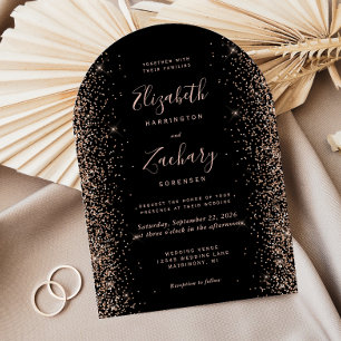 Modern Black Rose Gold Glitter Arch Wedding Invitation