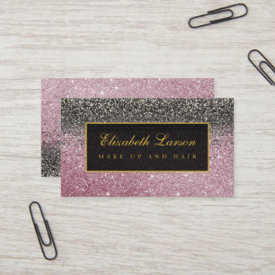 Modern Black Rose Gold Glitter Beauty Makeup Business Card