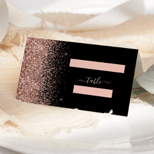Modern Black Rose Gold Glitter Edge Wedding Place Card