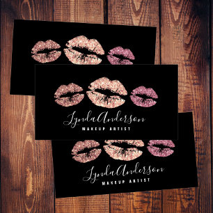 Modern black & rose gold glitter makeup artist business card