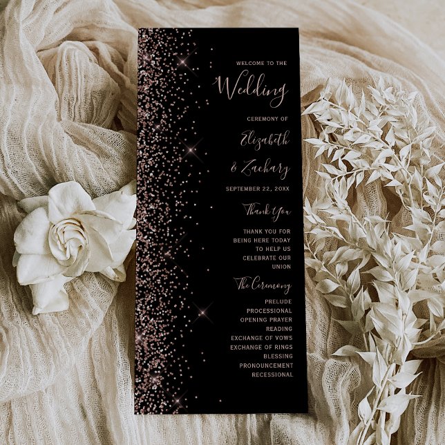 Modern Black Rose Gold Glitter Wedding Program (Creator Uploaded)