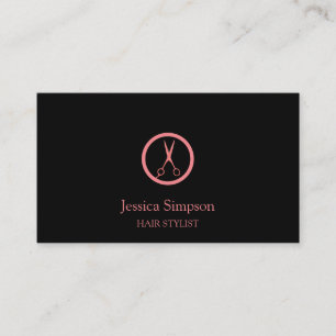 Modern Black & Rose Gold Hair Stylist Hair Salon Business Card