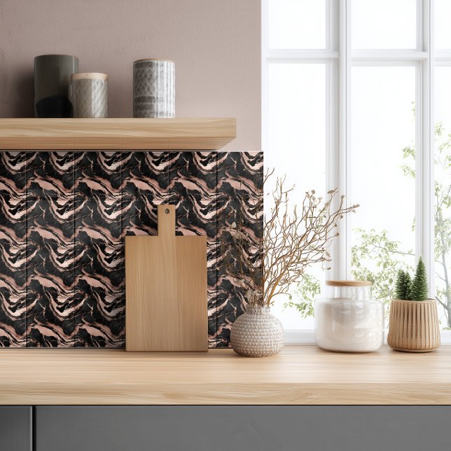 Modern Black Rose Gold Marble Pattern Ceramic Tile (Creator Uploaded)