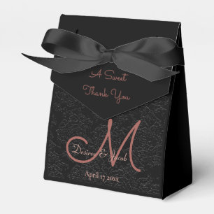 Modern Black Rose Gold Wedding Reception Monogram Favour Box