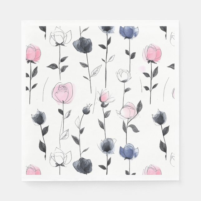 Modern black roses pattern napkin (Front)