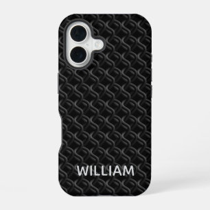 Modern Black Rubber Lattice with Name iPhone 16 Case