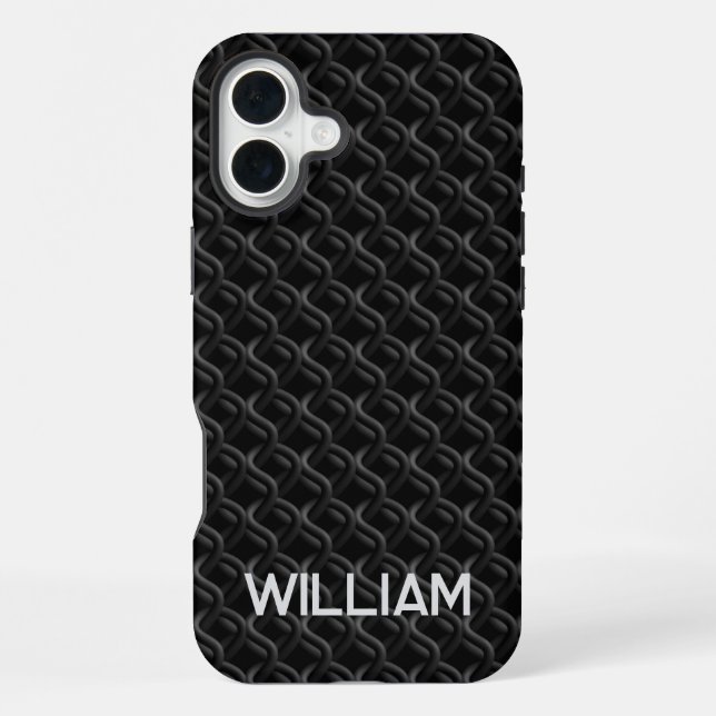 Modern Black Rubber Lattice with Name iPhone Case (Back)