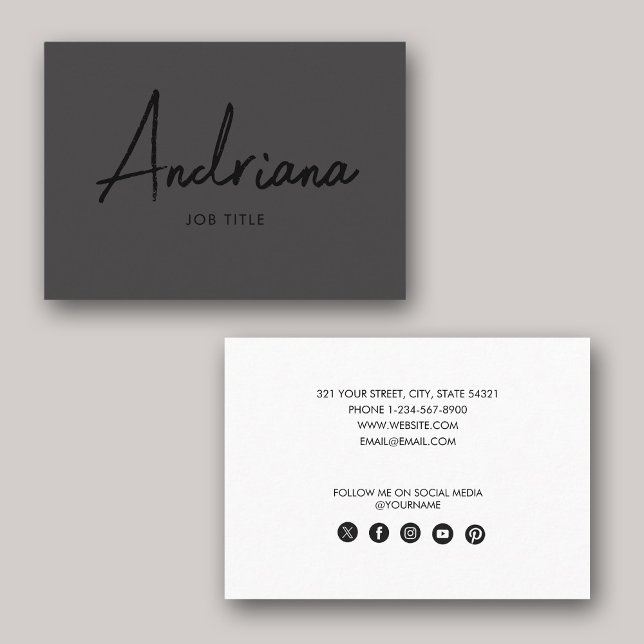Modern Black Rustic Script Social Media Business Card (Modern Black Rustic Script Social Media Business Card)