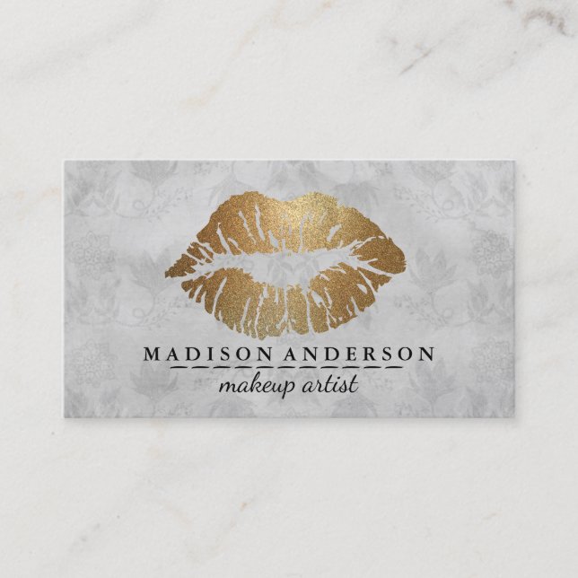 Modern Black Salon Gold Lips Makeup Artis Business Business Card (Front)