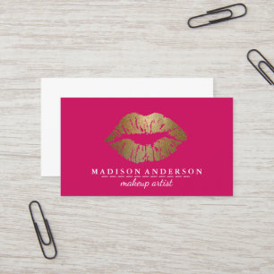Modern Black Salon Gold Lips Makeup Artis Business Card