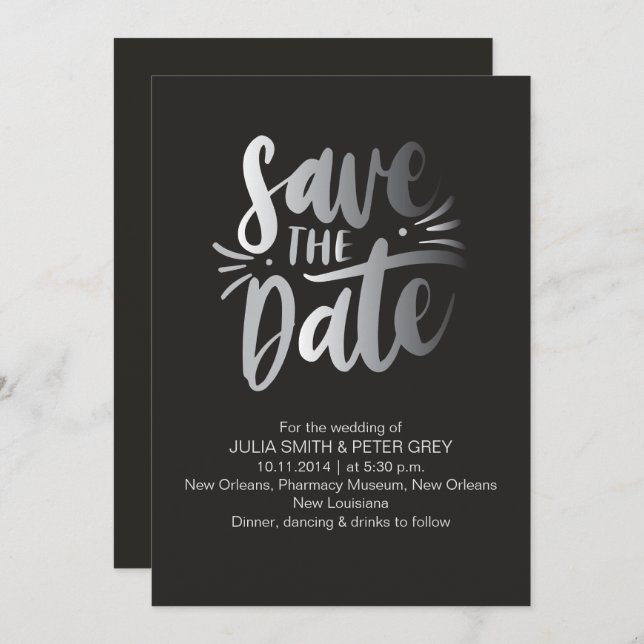 Modern Black Save the Date Invitation (Front/Back)