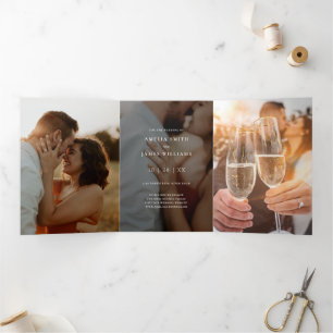 Modern black Save The Date Photo Typography Tri-Fo Tri-Fold Invitation