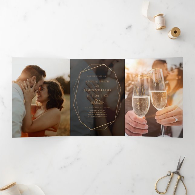 Modern black Save The Date Photo Typography Tri-Fold Invitation (Inside)
