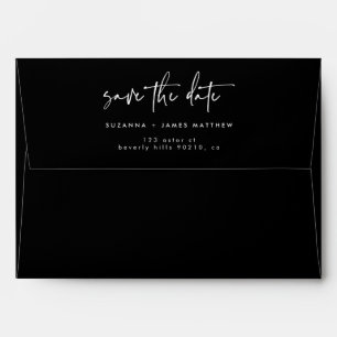 Modern Black Save the Date Script Address Wedding Envelope