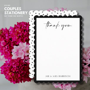 Modern Black Scallop Edge Wedding Thank You Card