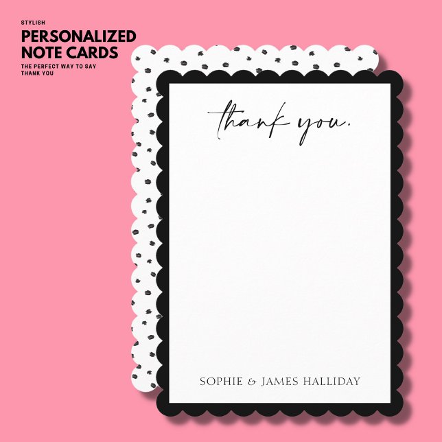 Modern Black Scallop Edge Wedding Thank You Card (Creator Uploaded)