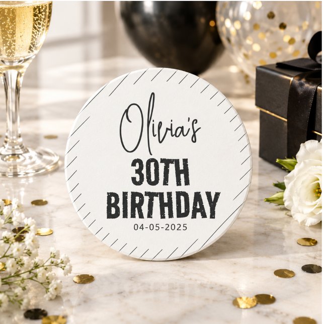 Modern Black Script 30th Birthday Chic & Minimalis Coaster (Modern Black Script 30th Birthday Chic & Minimalis Coaster)