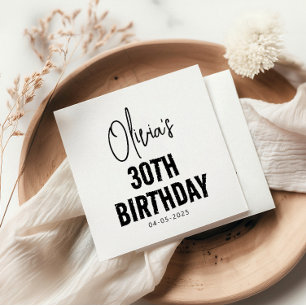 Modern Black Script 30th Birthday Chic & Minimalis Napkin