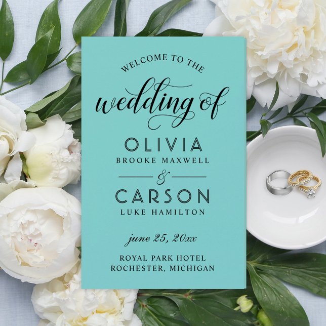 Modern Black Script Aqua Blue Wedding Programs (Creator Uploaded)