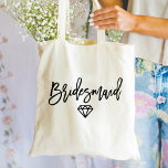 Modern Black Script Bridesmaid Diamond Tote Bag<br><div class="desc">Let everyone know you're a bridesmaid with a chic,  modern "Bridesmaid" diamond tote bag. This gorgeous tote bag is the perfect way to say thank you for being a bridesmaid.</div>