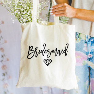Modern Black Script Bridesmaid Diamond Tote Bag