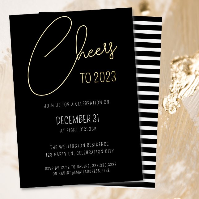 Modern Black Script Cheers New Years Eve Party Inv (Creator Uploaded)