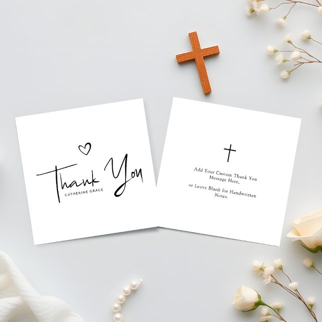 Modern Black Script Christening Thank You Card (Creator Uploaded)