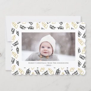 Modern Black Script Cute Gold Black Gifts Pattern Holiday Card