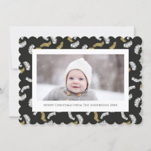 Modern Black Script Gold Pine Mistletoe Christmas Holiday Card