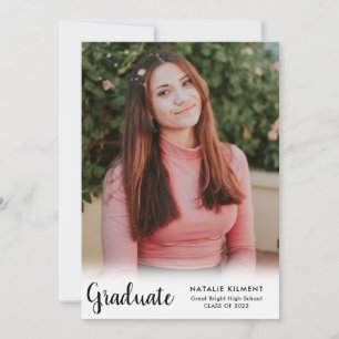 Modern Black Script Graduate Photo Graduation Announcement