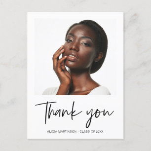 Modern Black Script Graduation Photo Thank You Postcard