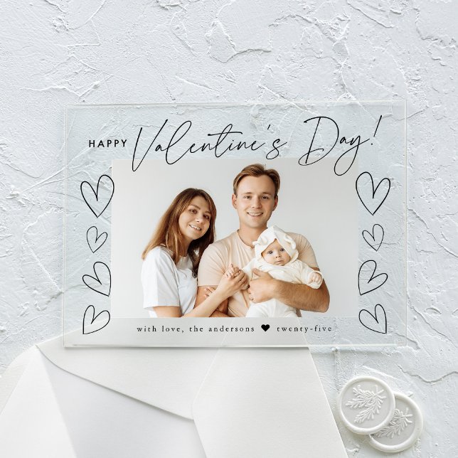 Modern Black Script Happy Valentine's Day Photo Acrylic Invitations (Creator Uploaded)