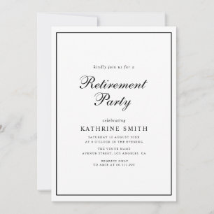 Modern Black Script Lettering Retirement Party Invitation