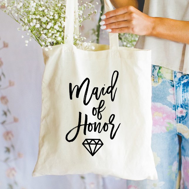 Modern Black Script Maid of Honour Diamond Tote Bag (Creator Uploaded)