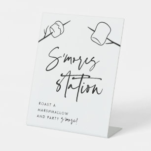 Modern Black Script Marshmallow S'mores Station Pedestal Sign