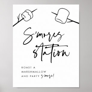 Modern Black Script Marshmallow S'mores Station Poster
