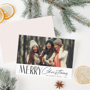 modern black script merry christmas photo card