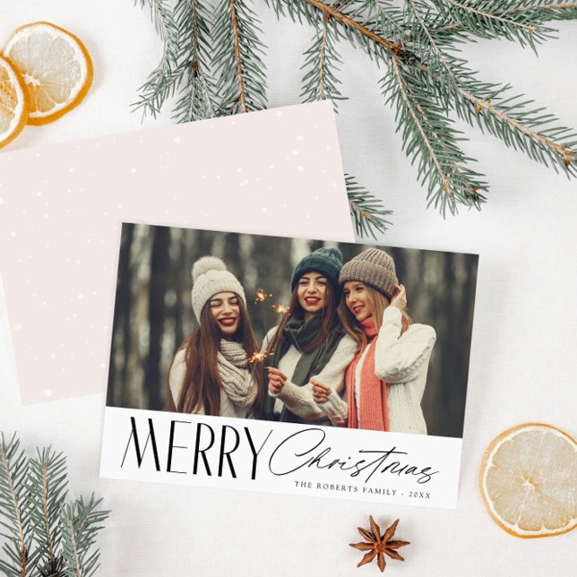 modern black script merry christmas photo card (Creator Uploaded)