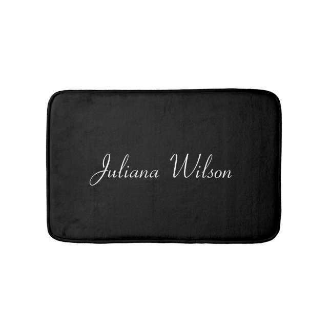 Modern Black Script Name Trendy Monogram  Bath Mat (Front)