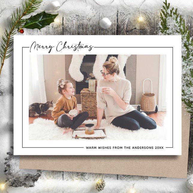Modern Black Script on Beige Minimalist Photo Holiday Card (Creator Uploaded)