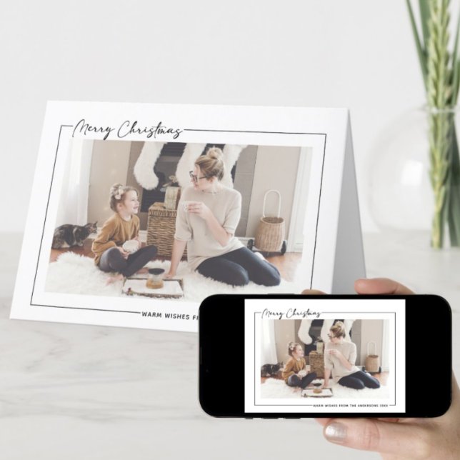 Modern Black Script on Beige Minimalist Photo Holiday Card (Creator Uploaded)