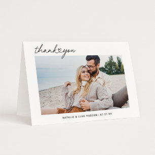 Modern Black Script Personalised Wedding Photo Thank You Card