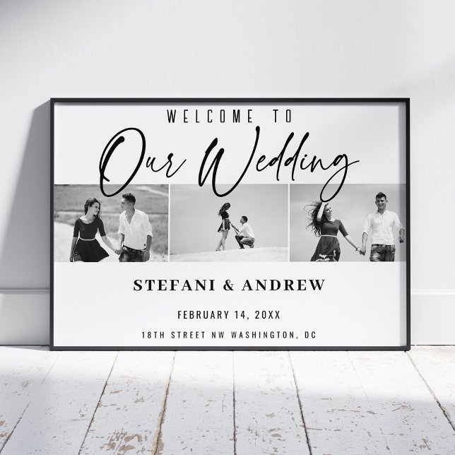 Modern Black Script  Photo Elegant Wedding Poster (Creator Uploaded)