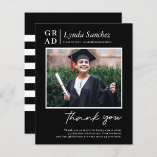 Modern Black Script Photo Graduation Thank You