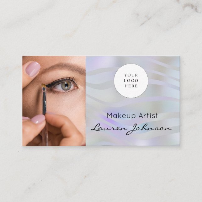 Modern Black Script Photo Makeup  Business Card (Front)
