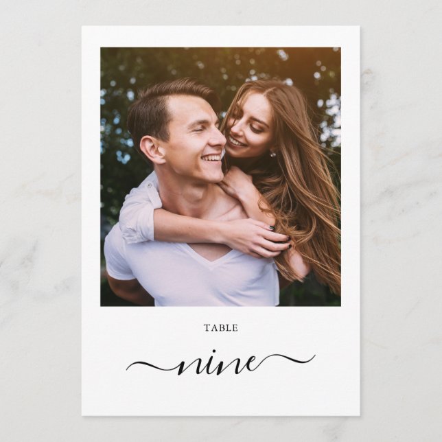 Modern Black Script Photo Nine Table Number (Front)